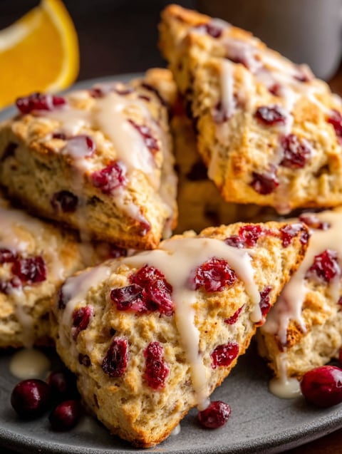 A stack of cranberry orange scones.