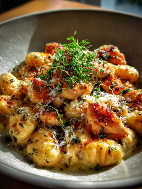 A bowl of Asiago Chicken Gnocchi.