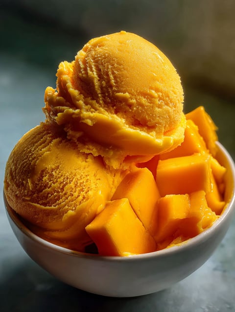 A bowl of mango sorbet.
