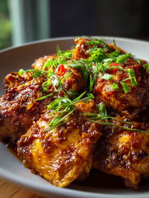 Plate of brown sugar garlic chicken made in a slow cooker