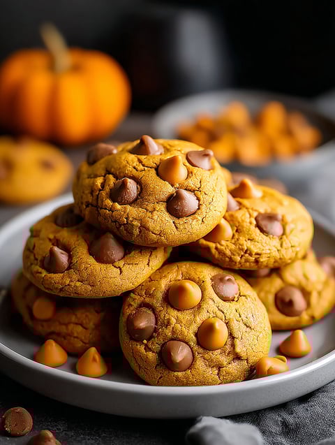 Cookies with pumpkin and butterscotch on a plate