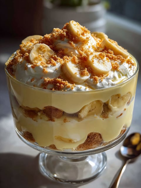 Clear bowl showing layers of banana pudding.
