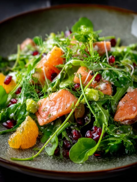 Salad with salmon and fresh watercress
