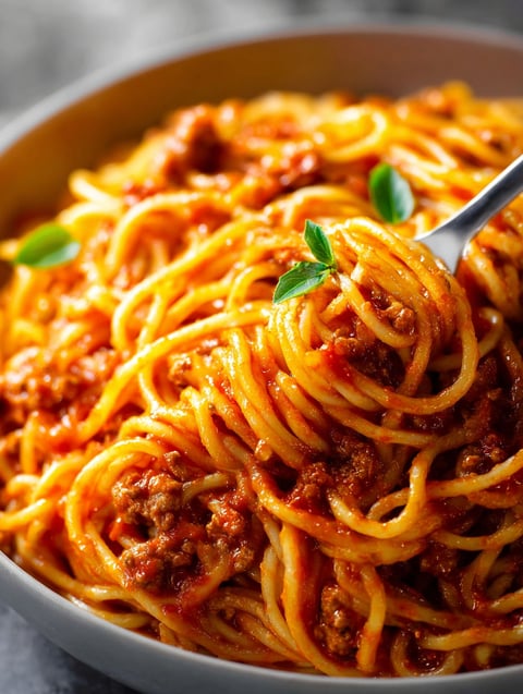 A bowl of spaghetti and meat sauce.