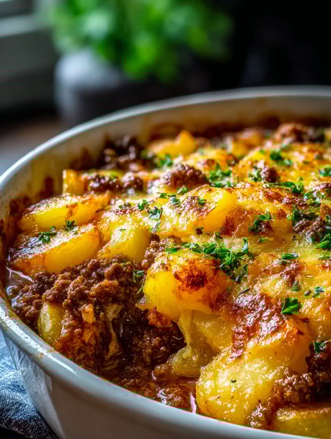 A cozy bake with ground beef and potatoes.
