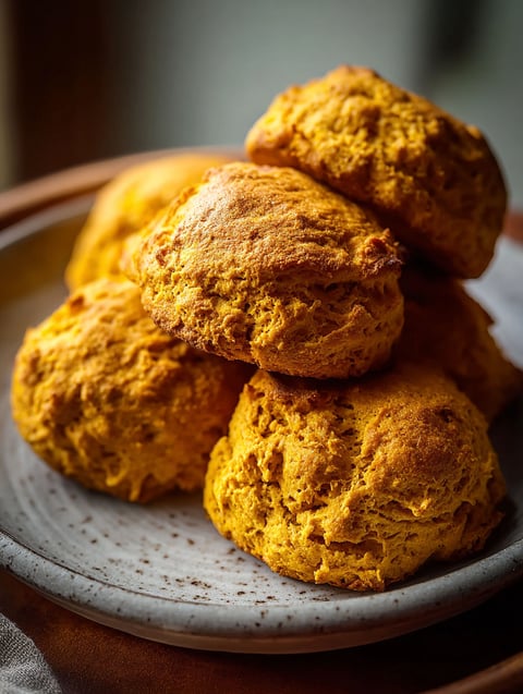 Stack of spiced pumpkin biscuits stacked tall