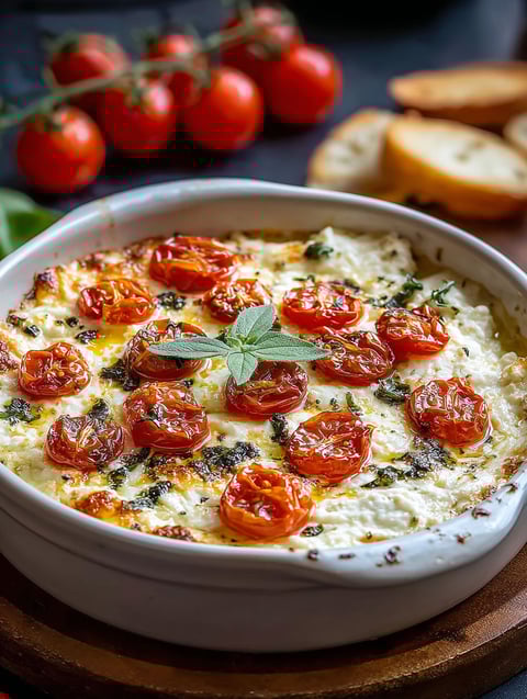 A bowl filled with goat cheese and tomato basil dip.