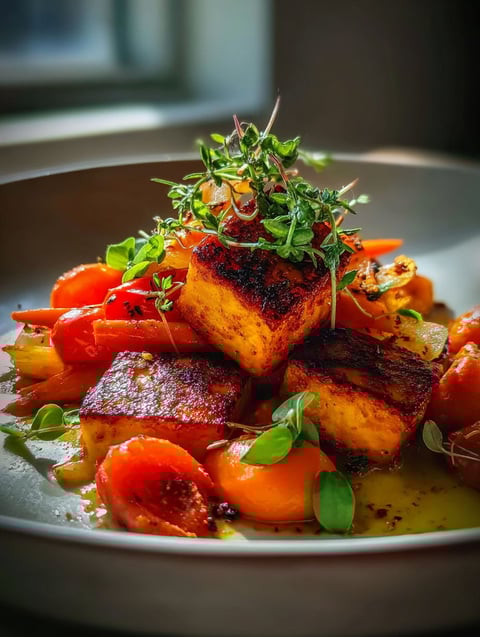 Herbs sprinkled on a dish, making it look fresh.