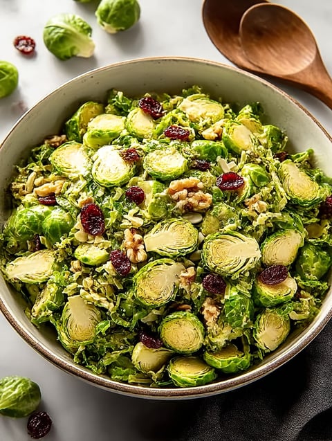 Bowl of sprouts salad with nuts and berries.