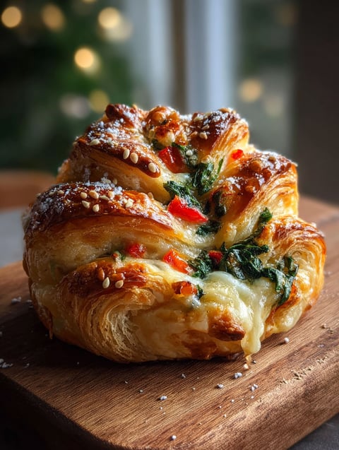 Top view of a cheesy vegetable pastry.