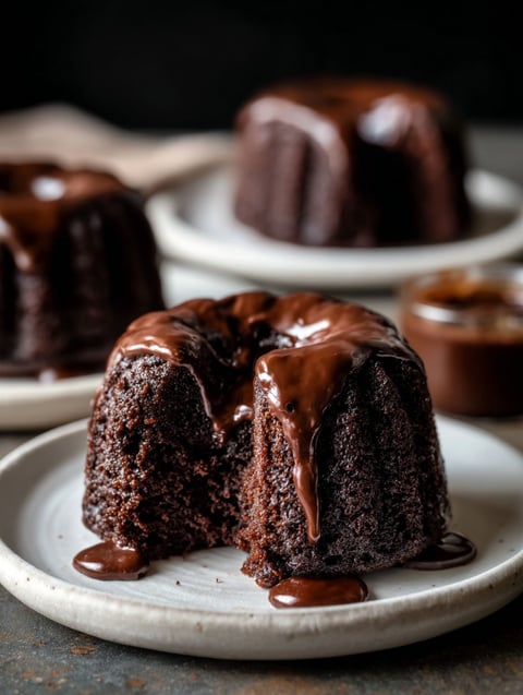 Chocolate cake drizzled with chocolate.