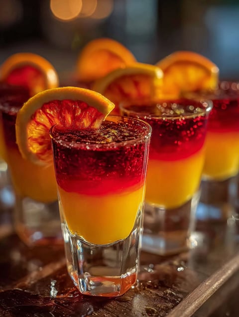 Orange juice in a glass with an orange slice on the rim.