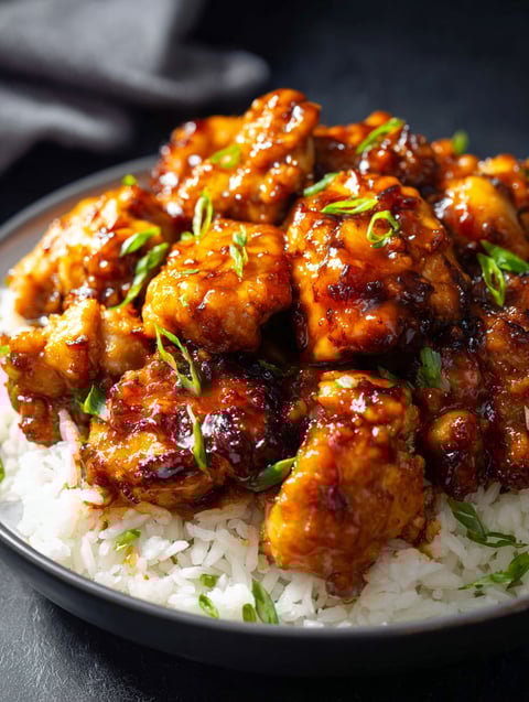Plate showing chicken served with rice.