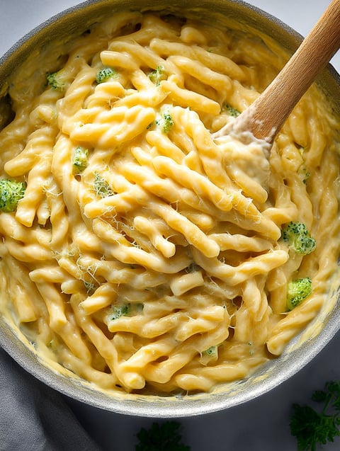 A tasty plate of creamy macaroni and cheese.