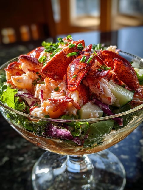 Tasty lobster dish with veggies on the side.