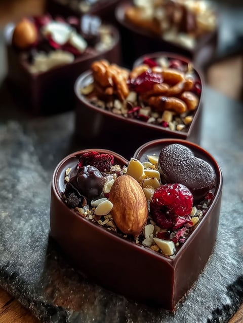 Tasty heart shaped chocolate treat.