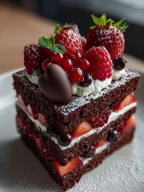 A yummy dish with chocolate and strawberries.